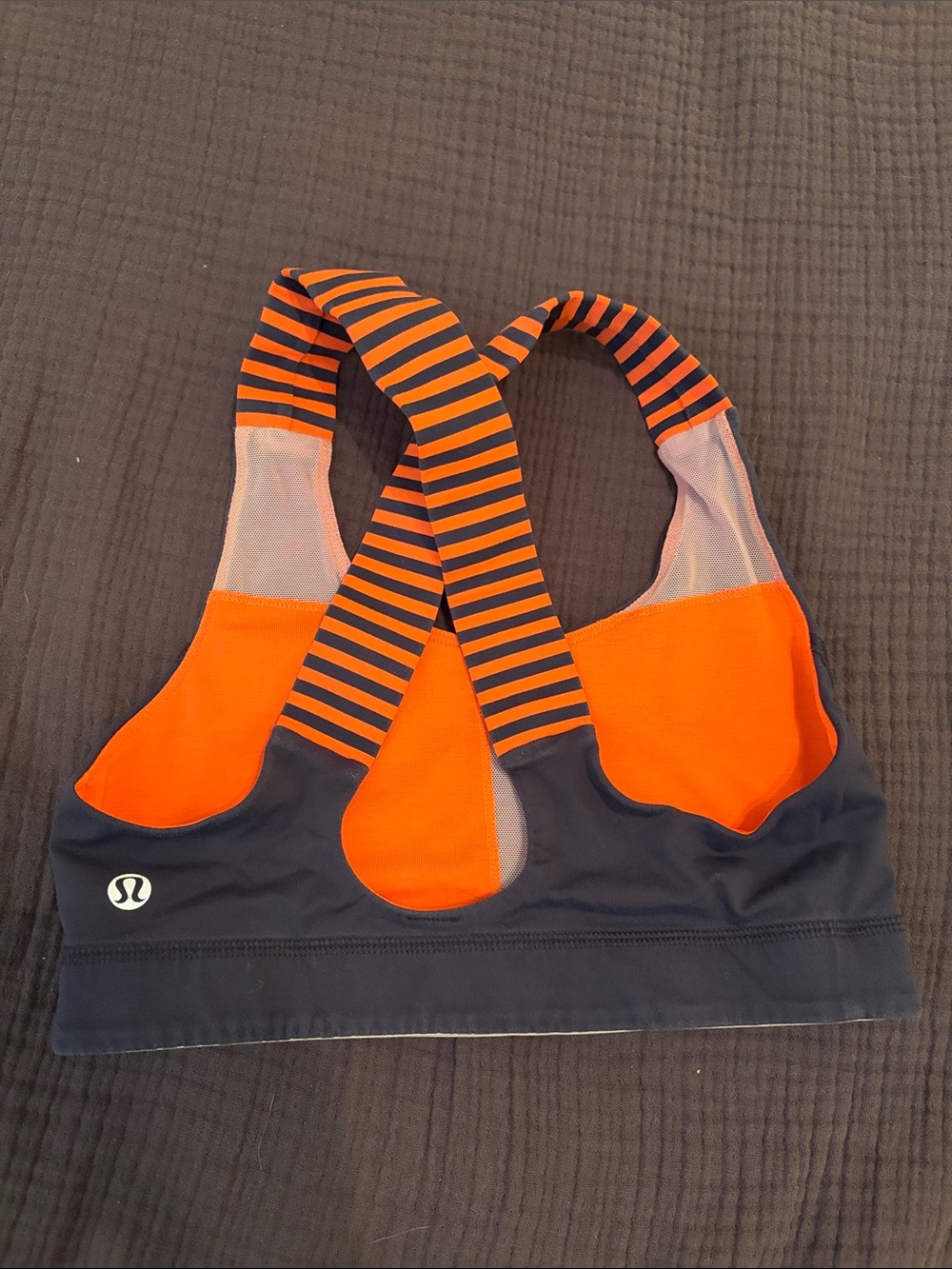 Lululemon Athletica Orange and Navy Striped-Back Sports Bra